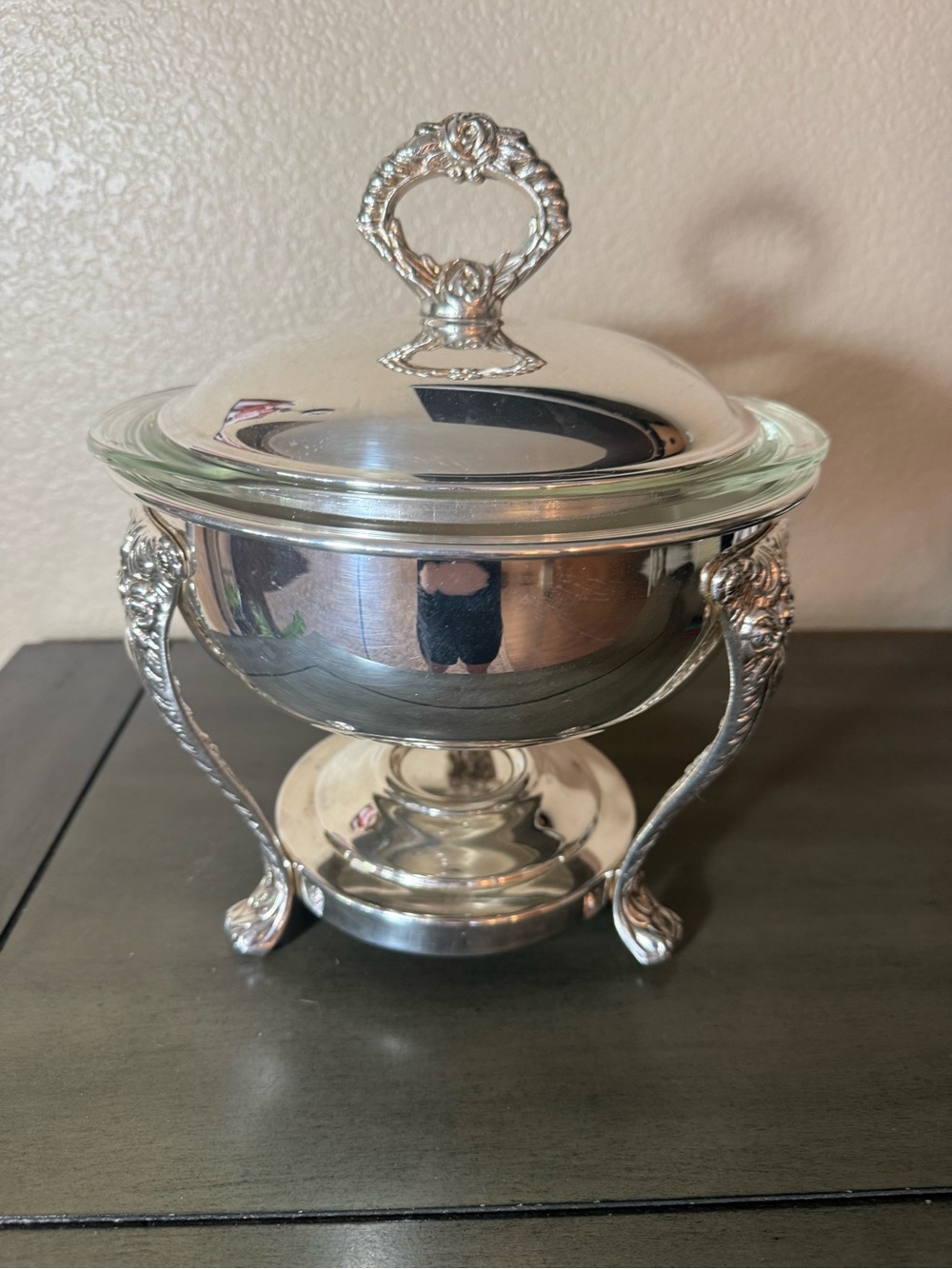 Vintage English Silver Pyrex Chafing Dish Complete